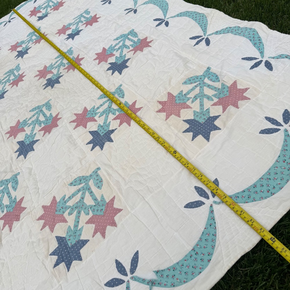 B+ Britannica Home Fashions Floral Star Quilt White Pink Blue 84x84 Cottagecore - Picture 5 of 7